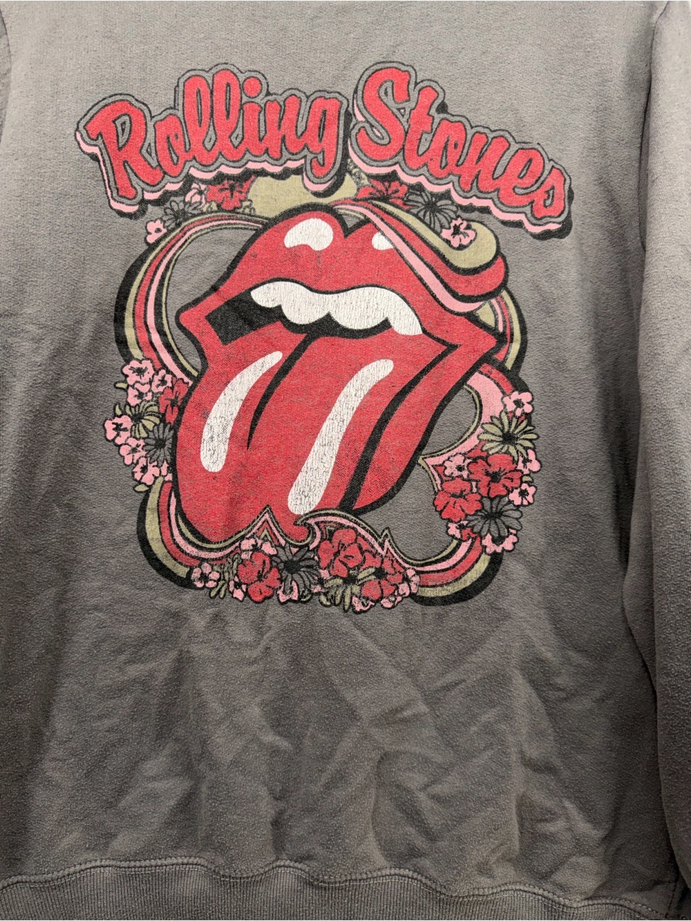 the Rolling Stones Gray Crewneck Sweatshirt with Red Tongue Graphic - Picture 2 of 6